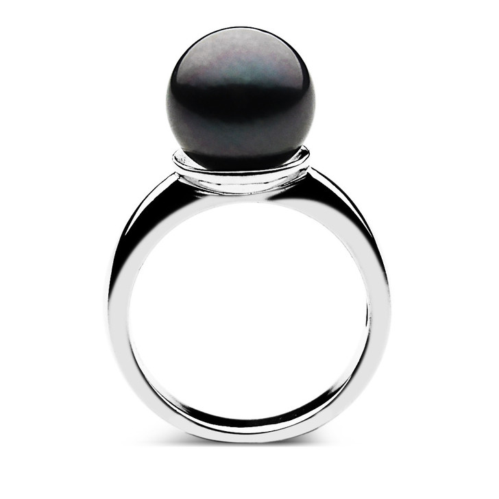 TR004S ( AAA 11 mm Tahitian Black Pearl Ring in Silver )