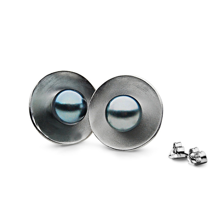 TE133a ( AAA 9mm Tahitian Silver Grey Pearl Earrings In Silver )