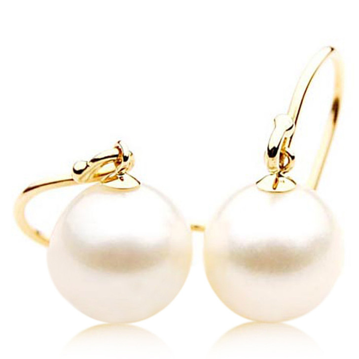 SE008b-1 (AAA 9.8-10 mm Australian South Sea Pearl Earrings in 18k Yellow Gold)