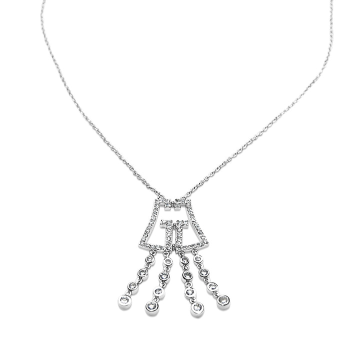 NCZ02 ( Luxury Design Necklace With Large Size Pendant 4.5x2 cm Cubic Zirconia In 18K White Gold Plated On Silver Necklace. 42cm Long . )