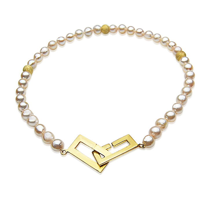 AN07 (AA Quality 8.5mm Baroque Japanese Akoya Saltwater Cultured Pearl Necklace With Gold Plated On Extra Large Silver Clasp )