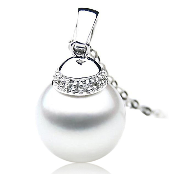 SP077 (AAA 13mm Australian South Sea pearl Pendant Diamonds 18k White Gold )