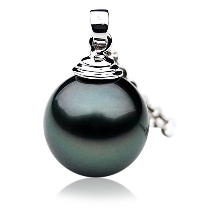 TP021 (AAA 12mm Tahitian Black pearl Pendant in 18k White Gold )