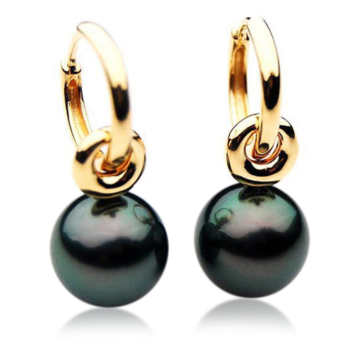 TE046 (AAA 12mm Tahitian Black Pearl Earrings In 18k Rose Gold )