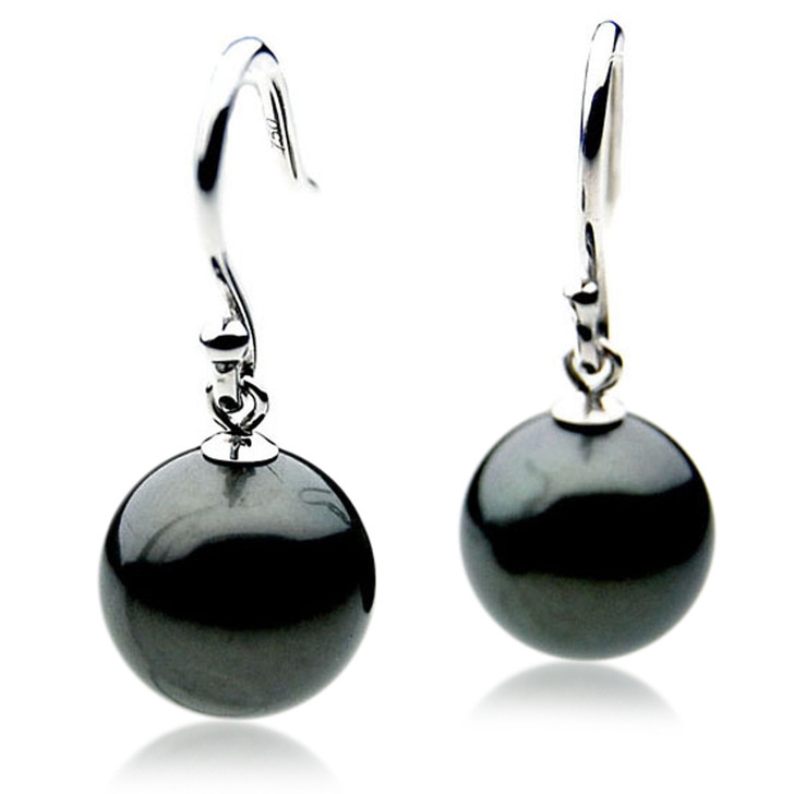 TE082 (AAA 13mm Tahitian Black Pearl Earrings In 18k Gold )