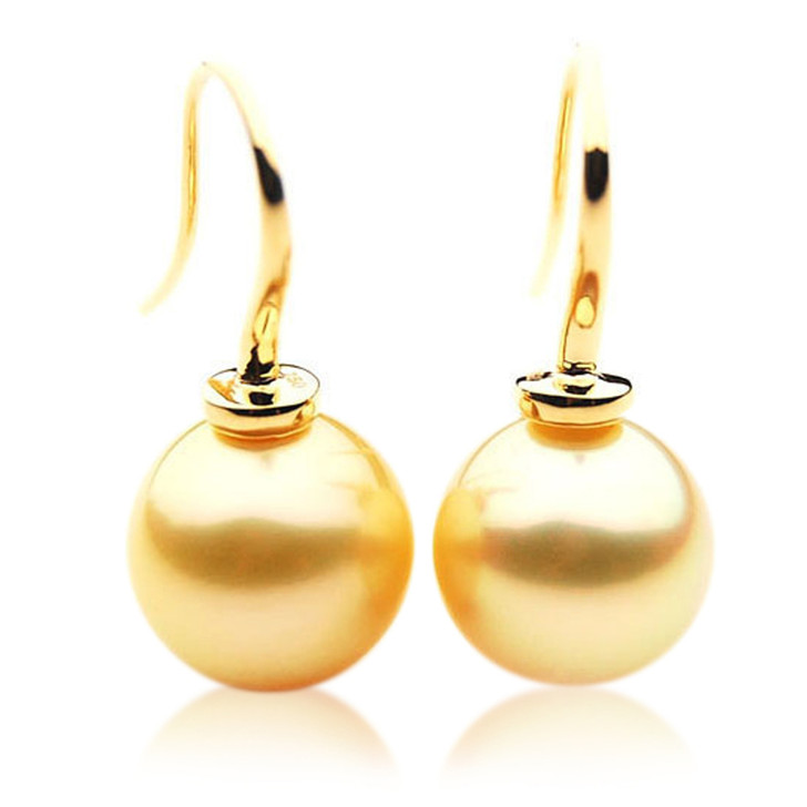 GE012 (AAA 11mm Australian Golden South Sea Pearl Earrings Gold)