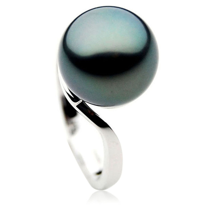 TR003 ( AAA 11mm  Tahitian Black pearl Ring in 18k White Gold )