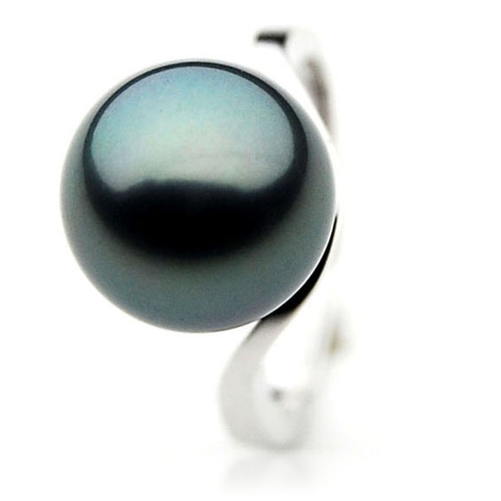 TR031 (AAA 13mm  Tahitian Black pearl Ring in 18k White Gold)