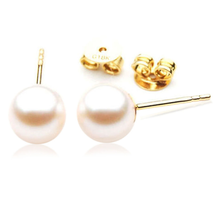 18K Gold Saltwater Round Pearl Stud Earrings for Girls Fine Jewelry 8-8.5mm  gold color | Unique pearl earrings, Pearl earrings dangle, Pearl stud  earrings