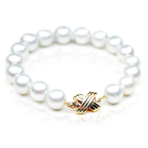 Naturel 100/% Real 12 mm AAA Parfait Rond Blanc Shell Pearl Bracelet 7.5/"