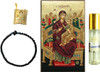 Panagia Pantanassa Icon, Authentic Prayer Rope, Holy Myrrh and Protective Amulet - Gift Set from Mount Athos (12 x 8 cm)