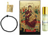 Panagia Pantanassa Icon, Authentic Prayer Rope, Holy Myrrh and Protective Amulet - Gift Set from Mount Athos (12 x 8 cm)