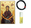 Panagia Agia Zoni Icon, Authentic Prayer Rope, Holy Myrrh and Protective Amulet - Gift Set from Mount Athos (12 x 8 cm)