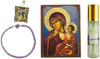 Panagia Paramythia Icon, Authentic Prayer Rope, Holy Myrrh and Protective Amulet - Gift Set from Mount Athos (8 x 7 cm)