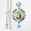 Sliver Plated Orthodox Greek Pectoral Cross Necklace With Various Enamel Colors of Excellent Bishop's Spiritual Gift