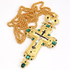 Gold Plated Greek Style Orthodox Church Pectoral Cross Necklace for Bishop Priest with Jesus Crucifix Image