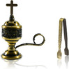2PCS Gold-Finish Bakhoor Incense Burner with Tong for Charcoal and Resin