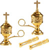 2PCS Gold-Finish Bakhoor Incense Burner with Tong for Charcoal and Resin
