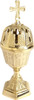 Needzo Brass Incense Burner with Cross Finial - High Polished, Catholic Church Supplies, 8 3/8" Height