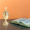 Needzo Brass Incense Burner with Cross Finial - High Polished, Catholic Church Supplies, 8 3/8" Height
