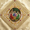 Handmade Gold Embroidered Religious Icon Patch with Beads for Sacred Vestments and Church Decorations