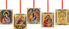 Religious Christmas Ornaments Nativity of Christ, Holy Family, Perpetual Help Icon, and Virgin Mary Icons, 2 Sided, Wooden, Red Ribbons, Orthodox Catholic Christian, Set of 5