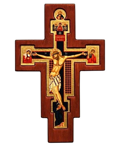 Holy Cross Crucifixion Icon on Canva, Engraved Natural Wood