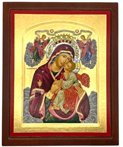 Virgin Mary Glykofilousa – Sweet Kissing Silk Screen Icon – Gold Engraved Wood