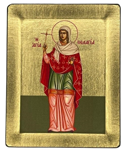 Saint Pelagia Silk Screen Icon – Gold & Engraved Wood