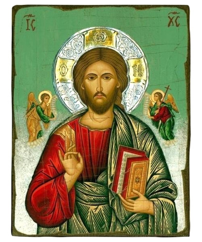 Jesus Christ Pantocrator Silk Screen Icon – Aged Edge with Silver Halo