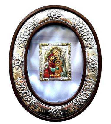 Oval Sterling Silver Stefanothiki with  Holy Family Icon