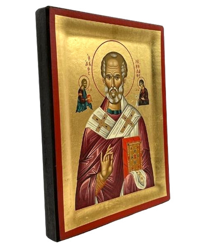 Saint Nicholas Silk Screen Icon – Gold & Engraved Wood