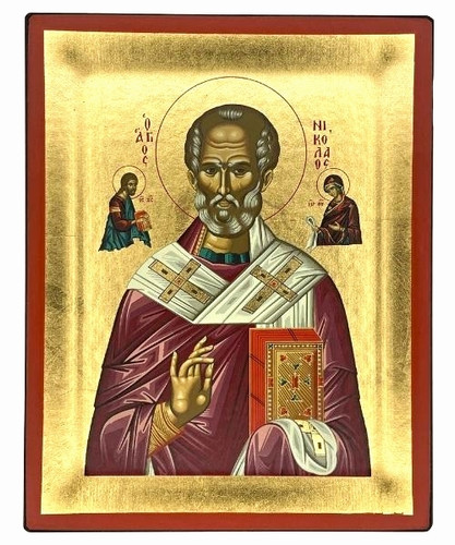 Saint Nicholas Silk Screen Icon – Gold & Engraved Wood