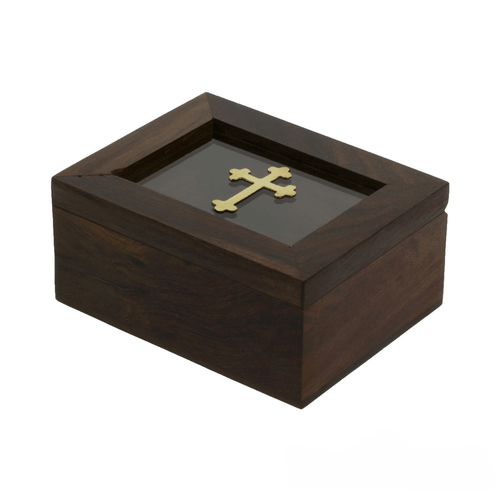 Wooden Box with Glass and Brass Cross (Big Size)