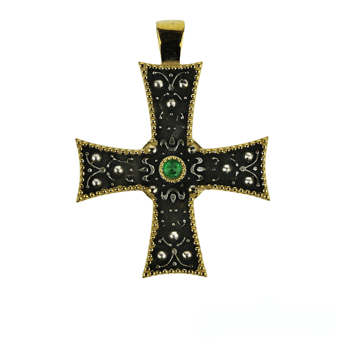 Silver Cross with Green Stone