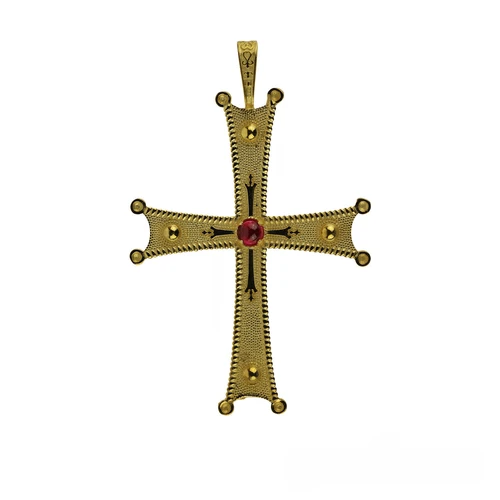 Silver Cross with Red Stone