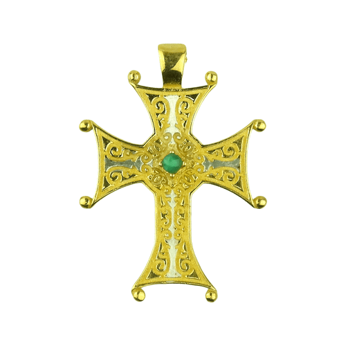 Silver Cross with Green Stone