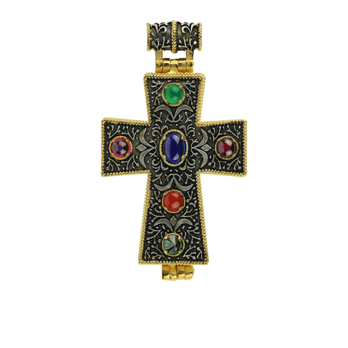 Silver Cross with 6 Colorful Stones