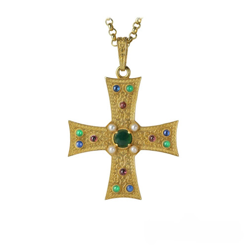 Silver Cross with Chain and Decorative Beads