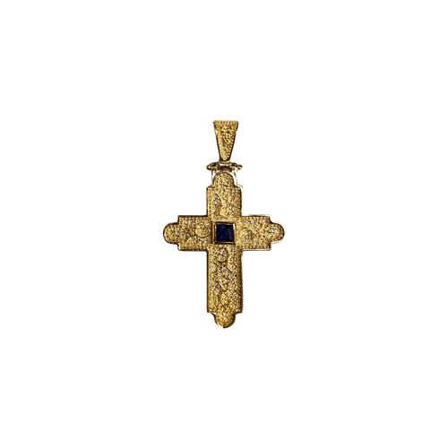 Silver Cross Gold-plated with Dark Blue Stone