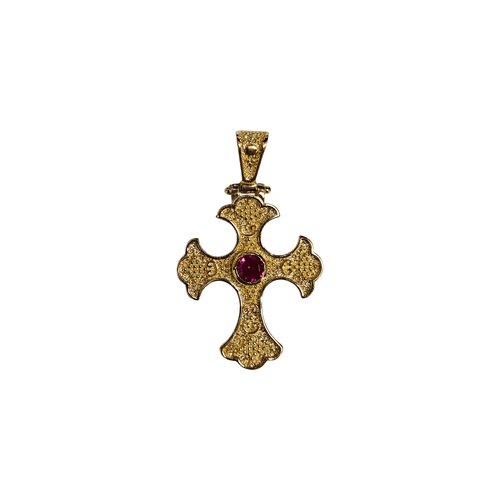 Silver Cross Gold-plated with Red Stone