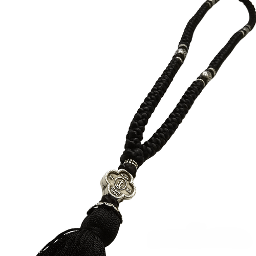 Silk Prayer Rope 100 Knots with Cross and Beads