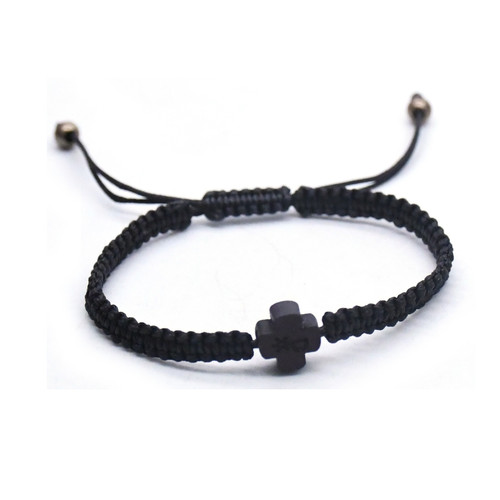Black Handmade Braided Rope Wooden Cross
