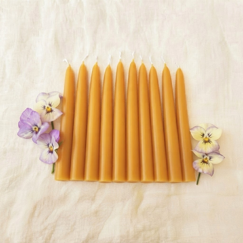 10 PACK Pure Beeswax Taper Candles Hand Dipped