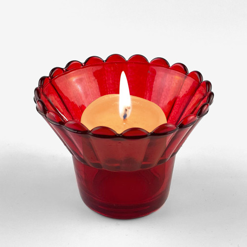 Scalloped Edge Red Glass Orthodox Votive Candle Holder