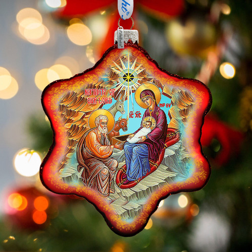 One-of-a-Kind Orthodox Nativity Snowflake Glass Ornament by G. Debrekht - Nativity Holiday Decor - 754-048