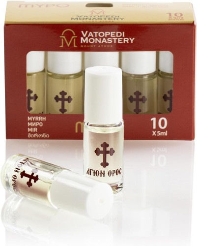 Pure Monastic Myrrh with Athonite Blossoms Scent from Mount Athos - Pack of 10 Bottles