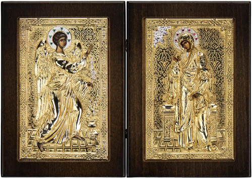 VATOPEDI MONASTERY Diptych of the Annunciation of the Mother of God - Wooden Icon with Gold Background 13 x 18 cm