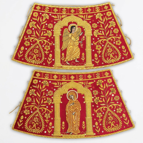 Orthodox Liturgical Cuffs Epimanikia Gold Bullion Embroidered Annunciation Virgin Mary Priest Vestments Church Cuff Set