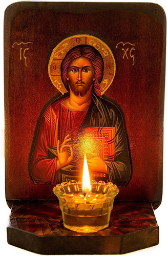Christian Iconostasis with Jesus Christ, Handmade Mount Athos Orthodox shrine with Our Lord,Byzantine altar wall hanging wood plaque